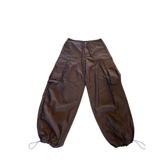 Pants - Women's Drawstring Waistband Straight Wide Leg Utility Cargo Pants Black Size XS